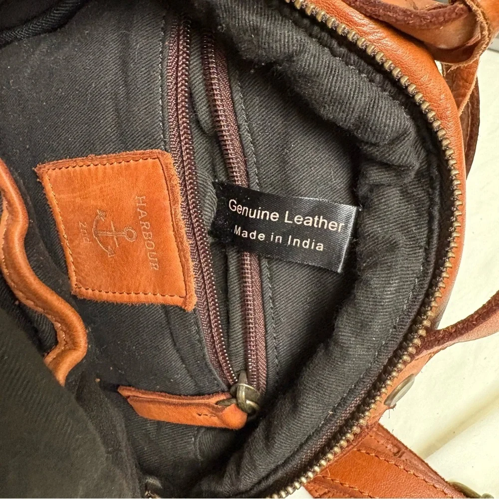 HARBOUR 2nd Small Leather Quilted Backpack Bag Cognac Whiskey Brown